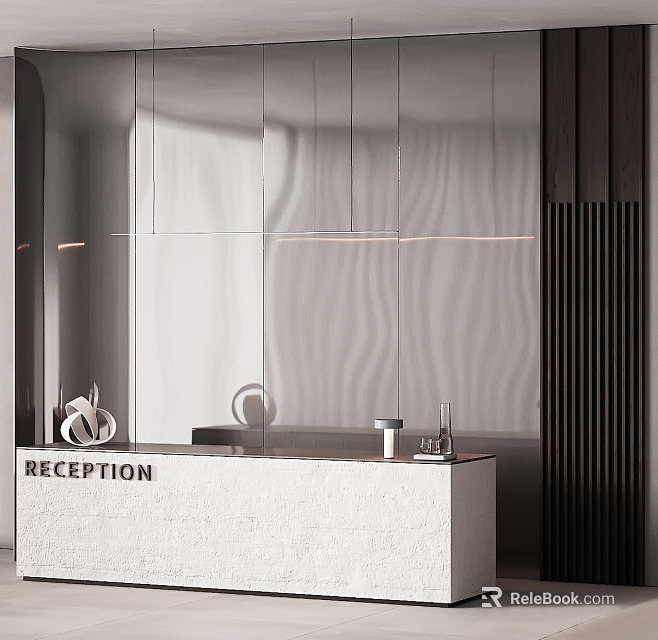 Modern Reception Area Design With Minimalist Desk And Wavy Textured Wall Lighting 3d model 