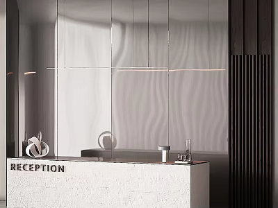 Modern Reception Area Design With Minimalist Desk And Wavy Textured Wall Lighting 3d model
