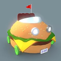 Fun Hamburger Shaped Car With Sesame Bun Lettuce Cheese Green Wheels And Red Flag