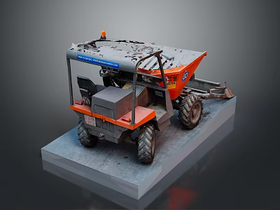 Orange Utility Vehicle With Dump Bed For Construction And Large Tires 3d model