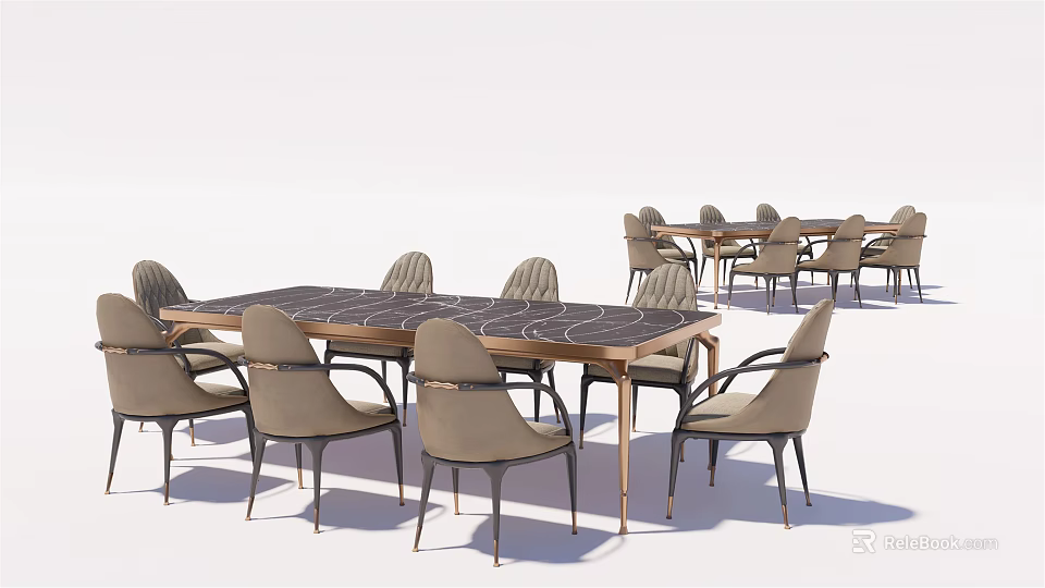 Elegant Modern Dining Table Set With Beige Chairs And Circular Tabletop Patterns 3d model
