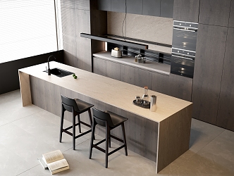 Modern Open Kitchen Island Water Bar Casual Bar Chair Solid Wood Sideboard Storage Cabinet Oven Toaster Faucet Sink Chandelier Water Kettle Water 3d model