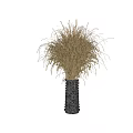 Gray Textured Vase With Natural Brown Dried Flowers For Home Decor