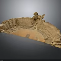 Ancient Architectural Ruins of a Circular Amphitheater with Tiered Seats and Historical Details