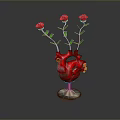 Heart Shaped Sculpture Vase Adorned with Red Roses and Decorative Base Design