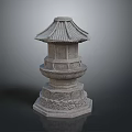 Traditional Stone Pagoda Style Architectural Structure With Carved Base And Roof