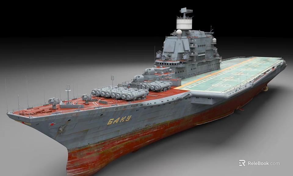 Military Warship With Gray Hull Red Bottom Radar Antennas And Deck 3d model 