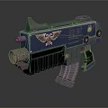 Sci Fi Weapon Featuring Blue Silver Finish Golden Eagle Emblem Brown Grip And Engraved Details