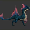 Fantasy Role And Creature Blue Pink Scaled Dragon With Spiked Wings Tail Mythical Beast