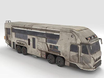 Rugged Industrial Recreational Vehicle With Long Body Multiple Windows Roof Equipment And Metallic Exterior 3d model