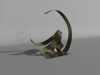 Abstract Metallic Decorative Ornament Set with Curved Lines and Geometric Shapes on Square Base 3d model