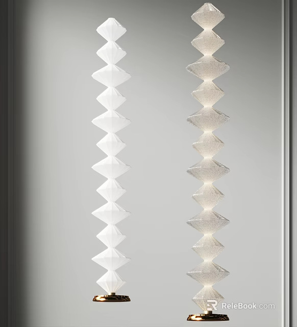 Two Modern Floor Lamps With Stacked Diamond Shaped Layers In White And Translucent Design 3d model 
