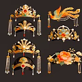 Traditional Chinese Hanging Ornaments With Phoenix Crown Pearl Tassels And Flower Designs