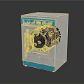 White Washing Machine With Blue Trim Control Panel Open Door And Visible Drum Design Features