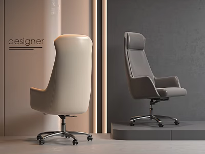 Designer Modern Leather Office Chair With High Back Beige Gray Swivel Casters 3d model