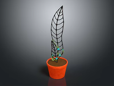 Decorative Indoor Plant With Black Vein Leaf In Orange Pot And Blue Accents 3d model