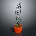 Decorative Indoor Plant With Black Vein Leaf In Orange Pot And Blue Accents