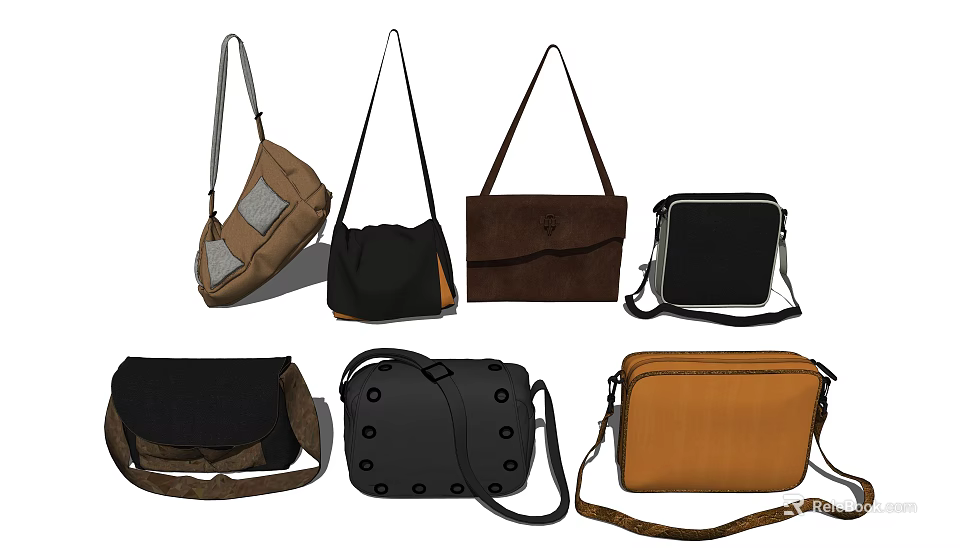 Fashionable Various Style Bags With Crossbody Handheld Designs And Multiple Colors 3d model 