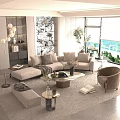 Modern Living Room Sofa Coffee Table Set With Armchair Plants And Window View