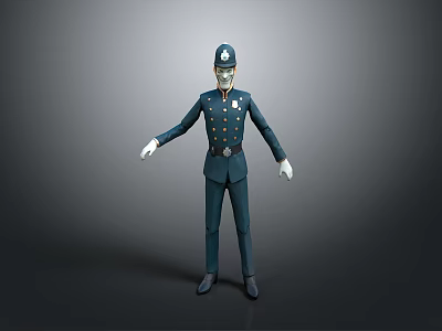 3D Police Officer Character Model in Dark Blue Uniform With Hat And Badge 3d model