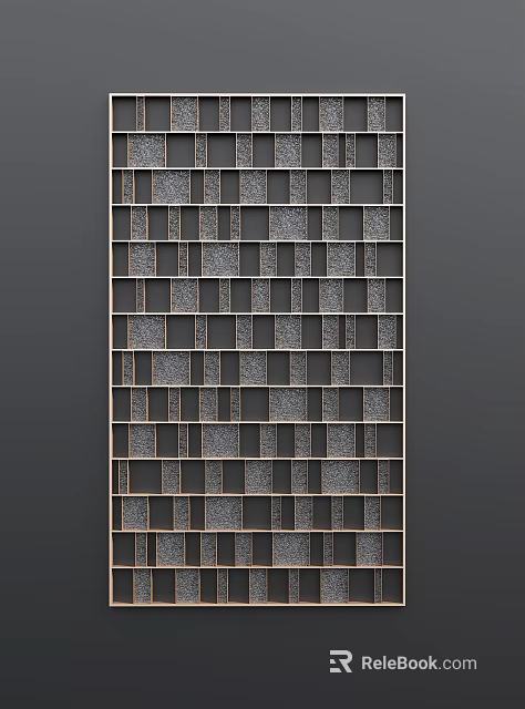 Modern Textured Partition With Wooden Frame And Grid Pattern Design 3d model 