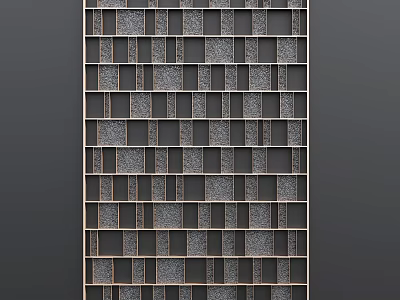 Modern Textured Partition With Wooden Frame And Grid Pattern Design 3d model