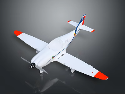 White Propeller Aircraft With Orange Blue Wing Tail Accents In Aerospace Design 3d model