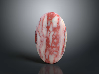 Oval Red And White Veined Stone With Polished Surface And Reflection 3d model