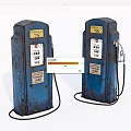 Vintage Rusty Blue Gas Pumps Serving As Public Facility Featuring Regular Premium 76 Labels