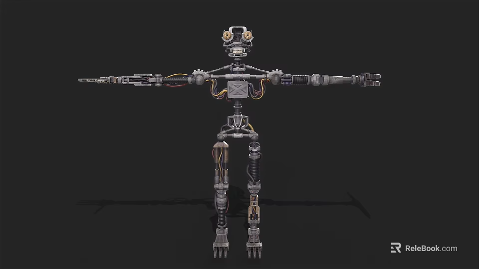 Intelligent Machine With Metallic Skeleton Exposed Wires Mechanical Joints Extended Arms And Detailed Legs 3d model 
