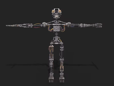 Intelligent Machine With Metallic Skeleton Exposed Wires Mechanical Joints Extended Arms And Detailed Legs 3d model
