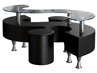 Modern Design Dining Table With Glass Tabletop Black Base And Metal Support Legs 3d model