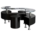 Modern Design Dining Table With Glass Tabletop Black Base And Metal Support Legs