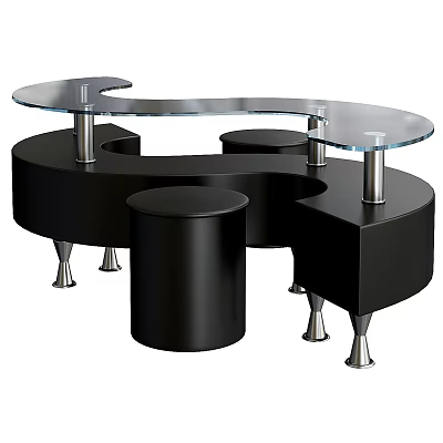 Modern Design Dining Table With Glass Tabletop Black Base And Metal Support Legs 3d model