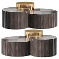 Elegant Modern Round Coffee Table With Wood Grain And Gold Accents