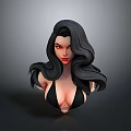 Cute Child Girl 3D Render with Long Black Hair and Red Lips