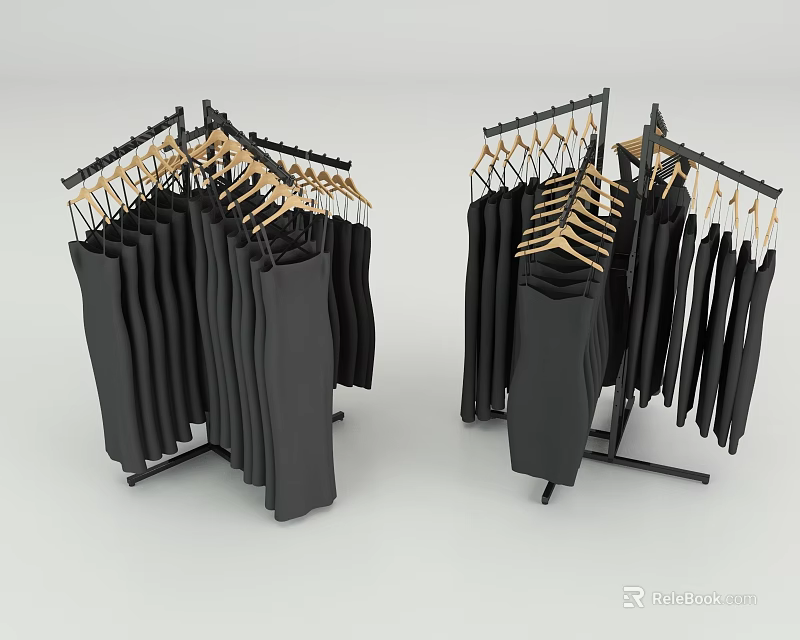 Metal Display Racks with Multiple Hanging Hooks for Black Pants in Retail Store Setup 3d model 