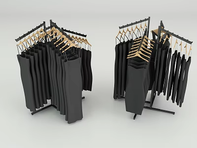 Metal Display Racks with Multiple Hanging Hooks for Black Pants in Retail Store Setup 3d model