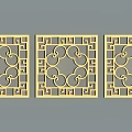 Three Traditional Yellow Carved Decorative Panels With Intricate Circular Lattice Patterns