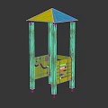 Colorful Kids Outdoor Play Structure With Yellow Blue Roof Brown Pillars And Interactive Panels