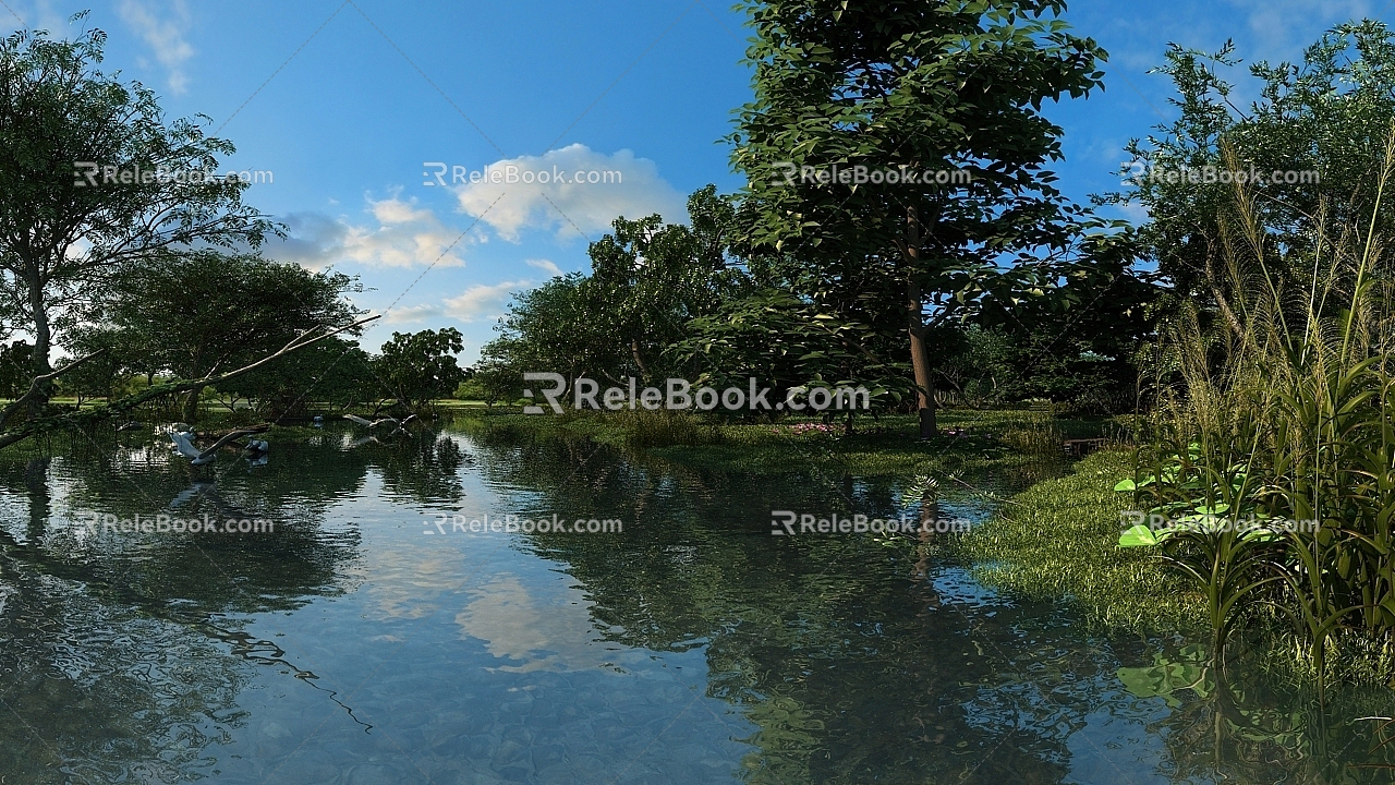 wetland park lake waterscape ecological park zhaoze wetland marshland ecological culture wetland landscape white 3d model