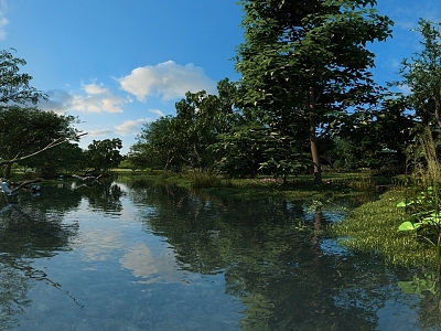 wetland park lake waterscape ecological park zhaoze wetland marshland ecological culture wetland landscape white 3d model