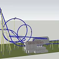 Thrilling Amusement Park Roller Coaster With Blue Tracks And White Supports