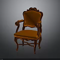 Elegant Classical Chair With Orange Upholstered Seat And Wooden Carved Frame