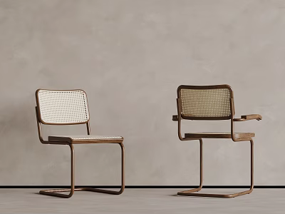 Modern Woven Chairs With Metal Frames Against Gray Wall And Neutral Floor 3d model