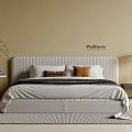 Modern Double Bed With Striped Headboard Decorative Pillows Bedside Table And Striped Rug 3d model