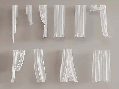 White Curtains Featuring Various Elegant Flowing Styles And Different Hanging Designs 3d model