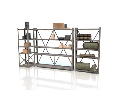 Realistic Style Storage Rack Shelf Storage Rack Storage Rack Box Container Wooden Box Roller Shutter Canvas 3d model