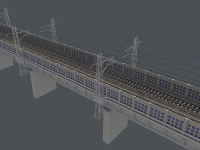 Modern Railway Bridge With Rail Tracks Electric Pylons Concrete Piers And Window Panels 3d model