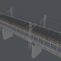 Modern Railway Bridge With Rail Tracks Electric Pylons Concrete Piers And Window Panels